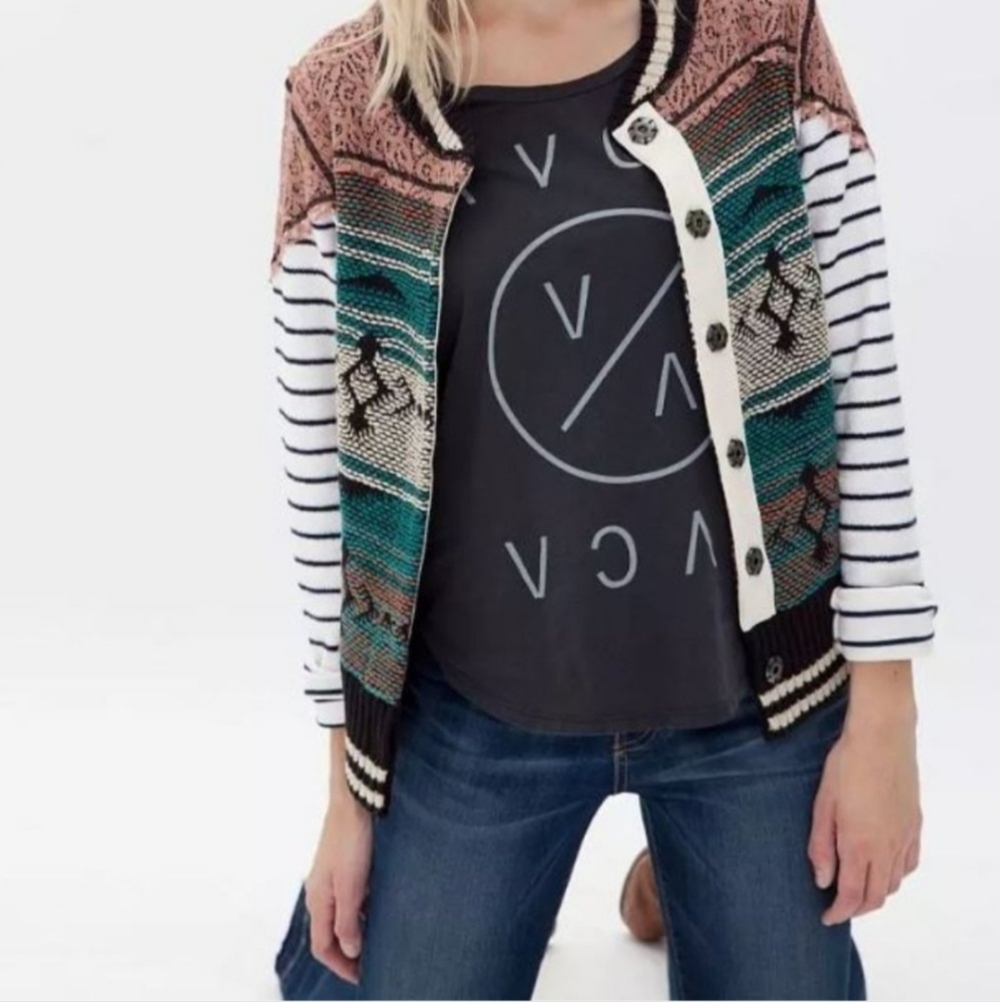BKE Boho Southwestern Crochet Sweater Jacket Cardigan Size Medium